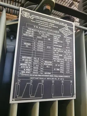 USED SONMEZ 1360 KVA FURNACE TRANSFORMER