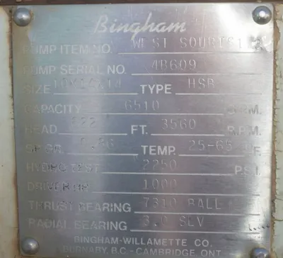 USED SULZER BINGHAM 10X14X14 HSB
