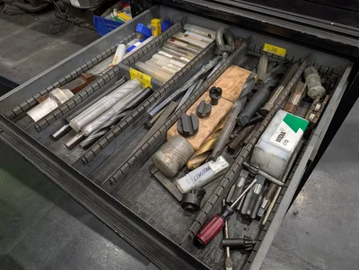 Assorted Mill & Lathe Tooling W/ 12-Drawer Modular Cabinet