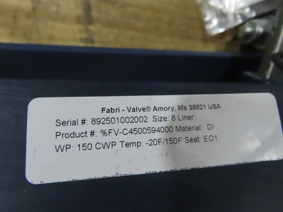 8" Fabri-Valve Slide Gate Valve - New Surplus
