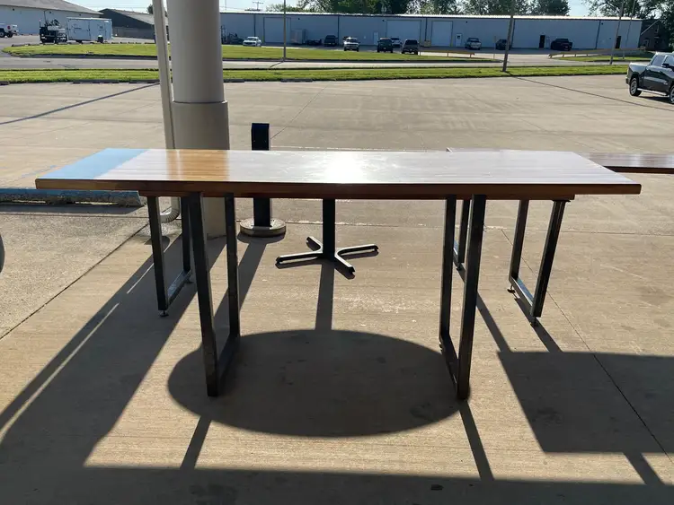 Used Falcon Restaurant Supply, Inc. Used 96"X 30" Wood Table with Metal Base - SS358 - SB2 Restaurant Equipment (Miscellaneous) Illinois US | Falcon Restaurant Supply #1373892