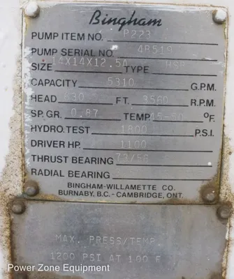 USED SULZER BINGHAM 14X14X12.5A HSB