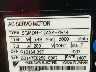 Used YASKAWA / MOTOMAN SGMDH12A2AYR14 Motors (misc) Ohio US | HGR 24 #1460651