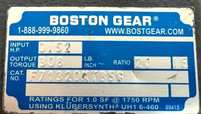 NEW BOSTON GEAR F71320KTB5G GEAR REDUCER 20:1