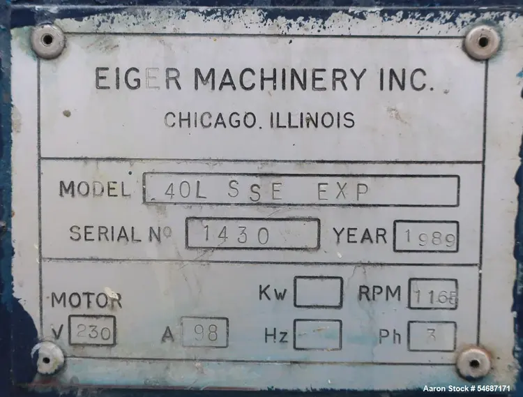 Used EIGER 40L SSE EX Sand - Media Mills Illinois US | Aaron Equipment #1515468