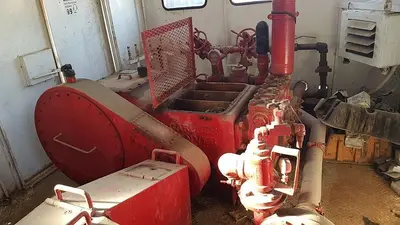 USED GARDNER DENVER PE-5Y 3X5 TRIPLEX WELL SERVICING REVERSING MUD PUMP PACKAGE