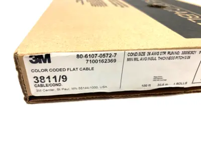 NEW 3M COLOR CODED FLAT CABLE, 3811 SERIES, 3811/9-CONDUCTOR BOX OF 100'