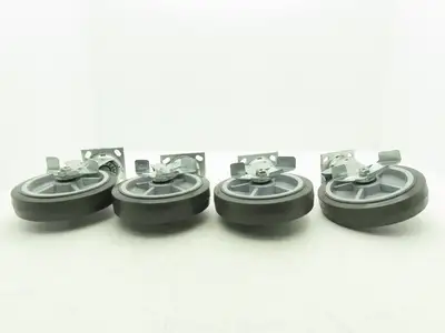 8x2" Swivel Plate Locking Caster Wheel Gray Rubber Thermoplastic  Set of 4