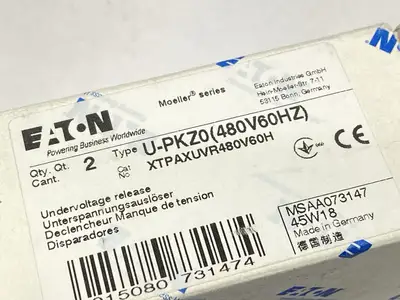 USED EATON U-PKZ0(480V60HZ) UNDERVOLTAGE RELEASE XTPAXUVR480V60H 073147 LOT