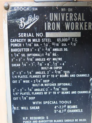 USED BUFFALO HYDRAULIC IRONWORKER OH