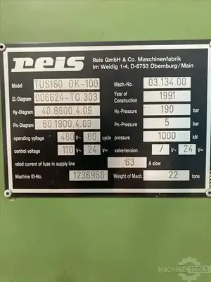 Used 1991 REIS TUS-160-OK-100 Die Tryout & Spotting Presses Illinois US | Perfection Global, LLC. #1498311