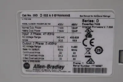 New 2020 Allen Bradley PowerFlex 700S VFD 20DD022A0EYNANANE 15HP STOCK 2146-A