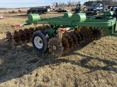 (1) Shop Built, approx. 12.5’ width vertical tillage disc with (4) frame mounted weights on a John D...