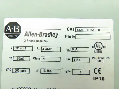 Allen Bradley 1321-3RA4-D 3 Phase Line Reactor L 12 mH Lf 4 Amp