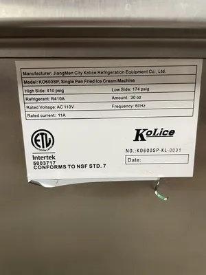 182-0007 Kolice Single-Pan Self Contained Worktop Rolled Fried Ice Cream Freezer