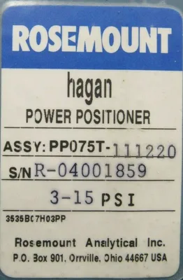 NEW ROSEMOUNT PP075T-111220 HAGAN POWER POSITIONER 3-15 PSI PP075T111220