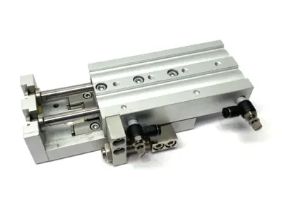 USED SMC GUIDED SLIDE TABLE CYLINDER, 20MM BORE, 75MM STROKE ADJUSTABLE