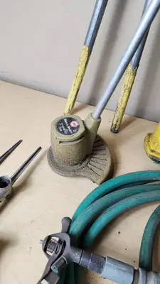 Garden Tools and Equipment including Weed Eater Grass Trimmer, Hose, and Accessories