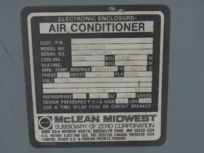 Mclean Midwest 28-0416-007 Electrical Enclosure Air Conditioner AC 4000 BTU 115V