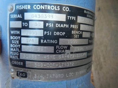 Fisher 3/4" 1500 Rating, 316 Stainless Socket Weld Control Valve