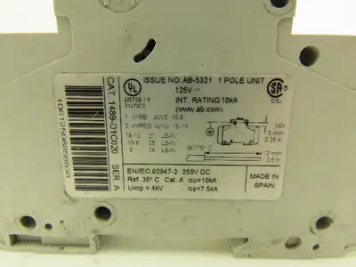 Allen Bradley 1489-D1C020 Circuit Breaker 2A 1 Pole 125 VAC Ser A Lot of 14
