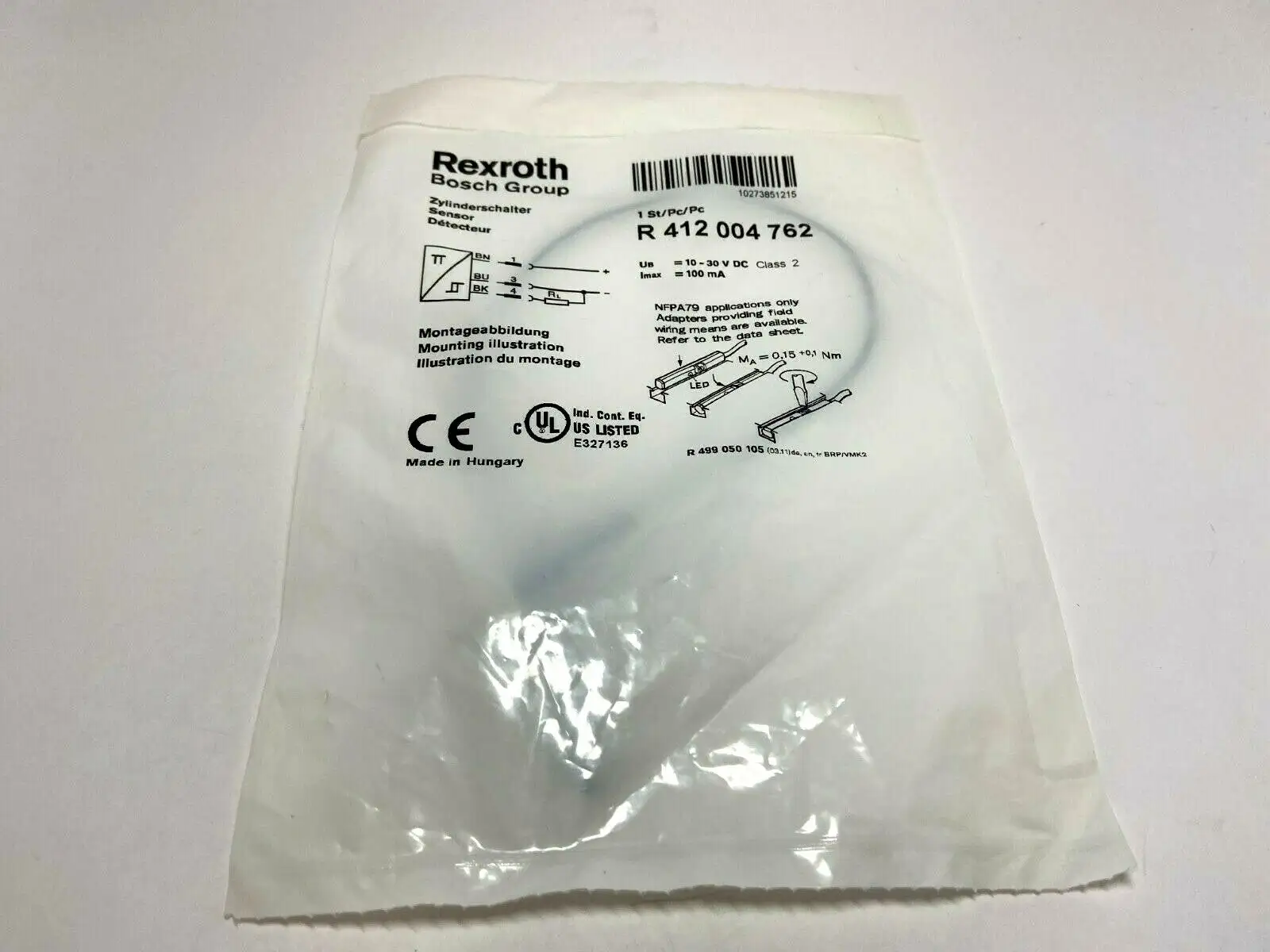 R 412 004 762 | Bosch Rexroth  Pneumatic Cylinder Sensor 10-30 VDC - New