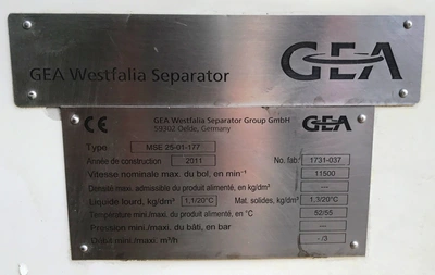 Westfalia MSE 25-01-177 CIP milk separator, 316SS.