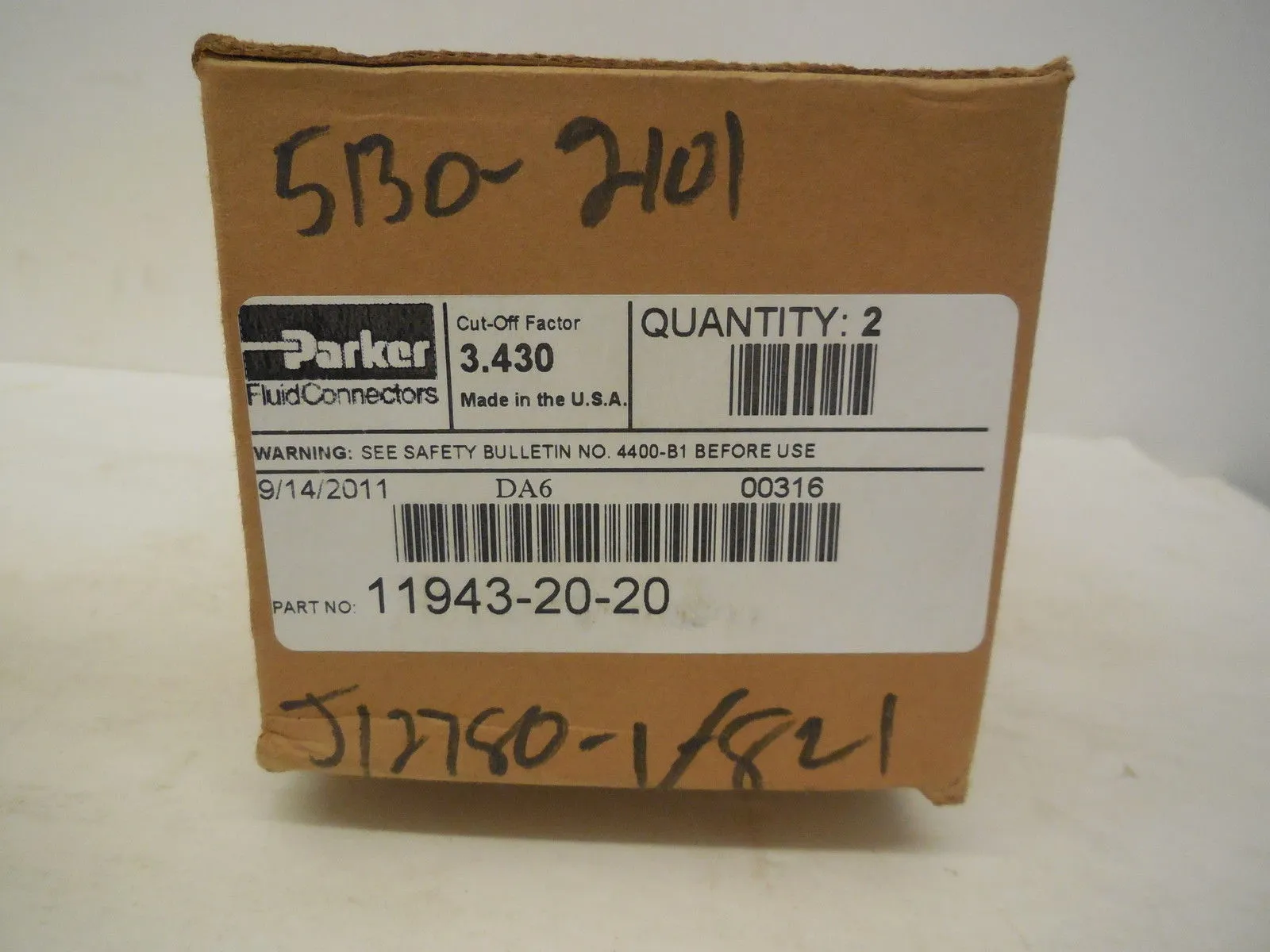 2 NEW PARKER 11943-20-20 HOSE FITTING 119432020