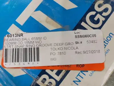 Deep Groove Ball Bearing No. 6013NR w/ Snap Ring