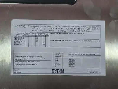 New | in-Stock 2010 EATON 4DT362NFW Switchgears British Columbia CA | Lenmark #239212