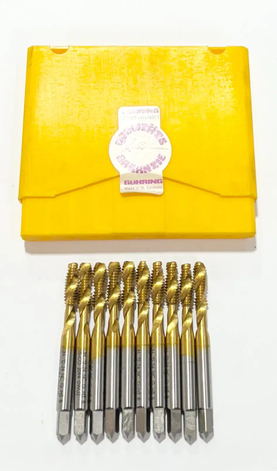 GUHRING 12-24 Cobalt Spiral Flute Tap 2 Flute H3 Tin Coated Taps 10 Pack