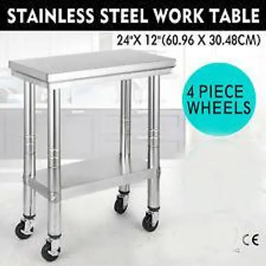12" x 24" Stainless steel work table - on wheels - BRAND NEW - FREE SHIPPING