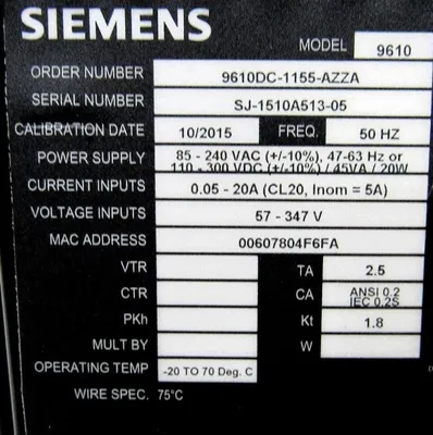 NEW SIEMENS 9610DC-1155-AZZA POWER METER DISPLAY 9610DC1155AZZA