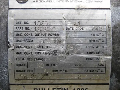 Allen Bradley 1326AB-B3E-11 AC Servo Motor 3.8 kW 3000RPM Chipped Connector Used