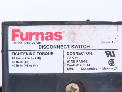 Furnas D46120-001 Fusible Disconnect Switch 30A 600VAC 3Ph 3 Pole Fused Lot of 3