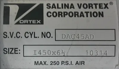 SPC9310  Valve I450x6 1/2 Salina Vortex gate valve, DAC45AD cylinder, Stainless Steel Contact Parts