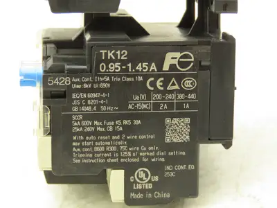 Fuji SK12L Motor Starter Contactor 5.5kW 600V TK12W & Thermal Overload .95-1.45A