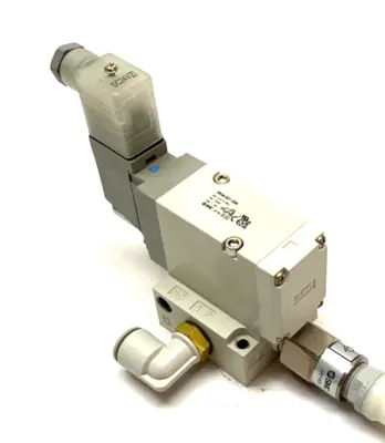 USED SMC SOLENOID VALVE, 3-PORT PILOT POPPET TYPE, 3/8" PORTS