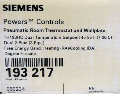 NEW SIEMENS 193-217 THERMOSTAT TH193HC 193217
