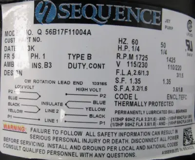 NEW ADVANCE 26SK3.112 CENTRIFUGAL PUMP 1/4HP 115/230V Q56B17F11004A 26SK3112