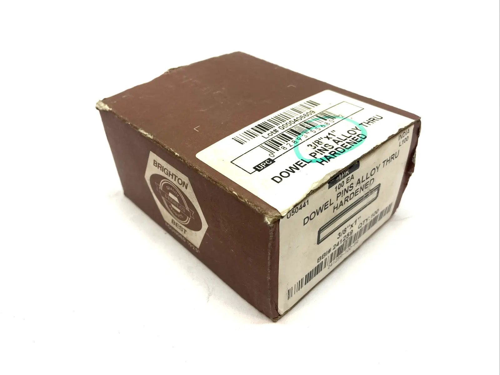 USED BRIGHTON DOWEL PIN 3/8"X1" ALLOY BOX OF 62