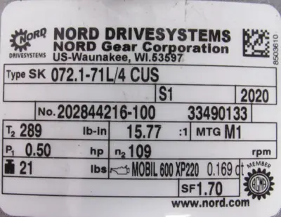 NEW NORD SK71L/4 CUS GEAR MOTOR 15.77:1 SK072.1-71L/4 CUS 230/460V SK71L4CUS