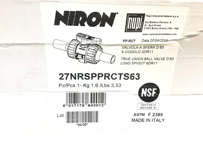 Niron 27NRSPPRCTS63 True Union 2-Way Locking Ball Valve D.63 Long Spigot SDR11