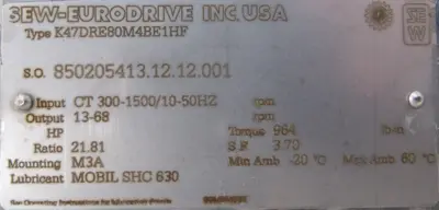 NEW SEW EURODRIVE K47DRE80M4BE1HF GEAR MOTOR 21.81:1 DRE80M4BE1HF 1HP