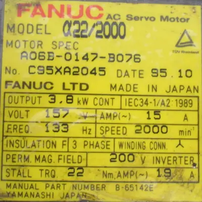 USED FANUC A06B-0147-B076 SERVO MOTOR A22/2000 A06B0147B076