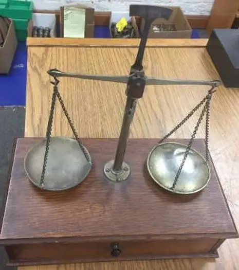 2524-385 Antique Brass Analytical Apothecary Jewelry, Coin, Balance Beam Scale Circa 1800’s