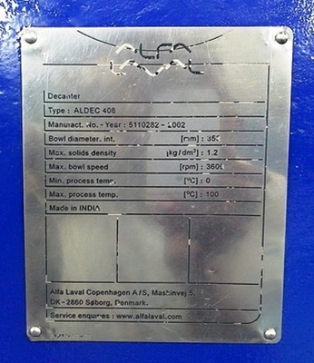 Alfa-Laval ALDEC 408 decanter centrifuge, 316SS.