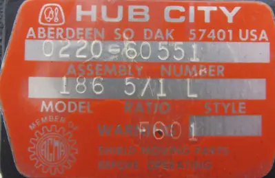 NEW HUB CITY 0220-60551-186 GEAR REDUCER 5:1 022060551186