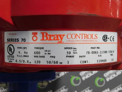Bray Controls & DelTech 4" Actuated Butterfly Valve 70-0061-113D0-536/A Used