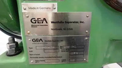 Westfalia CSC 6-06-076 hydro-hermetic clarifier skid, 316L SS.